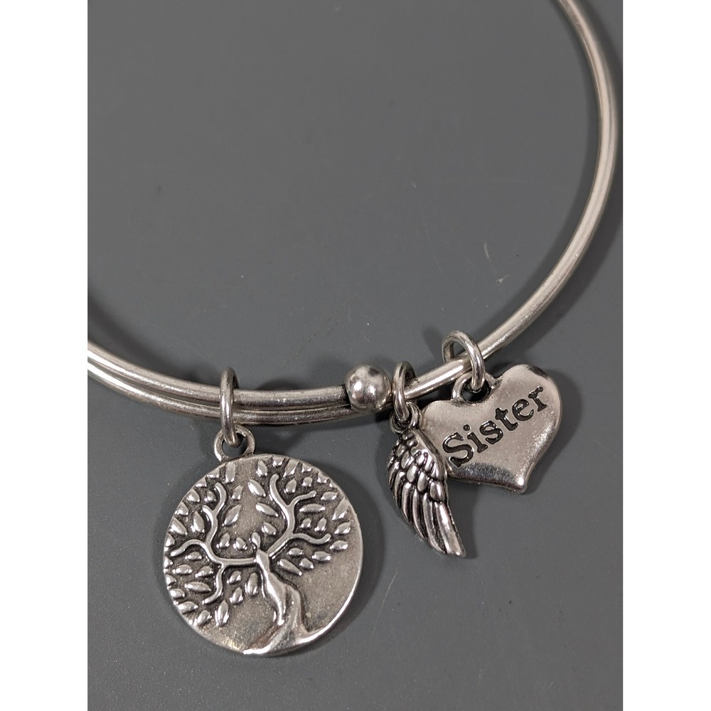 Earth Angel Sister Tree of Life Angel Wing Charm Bangle 8.5" Stacking Bangle